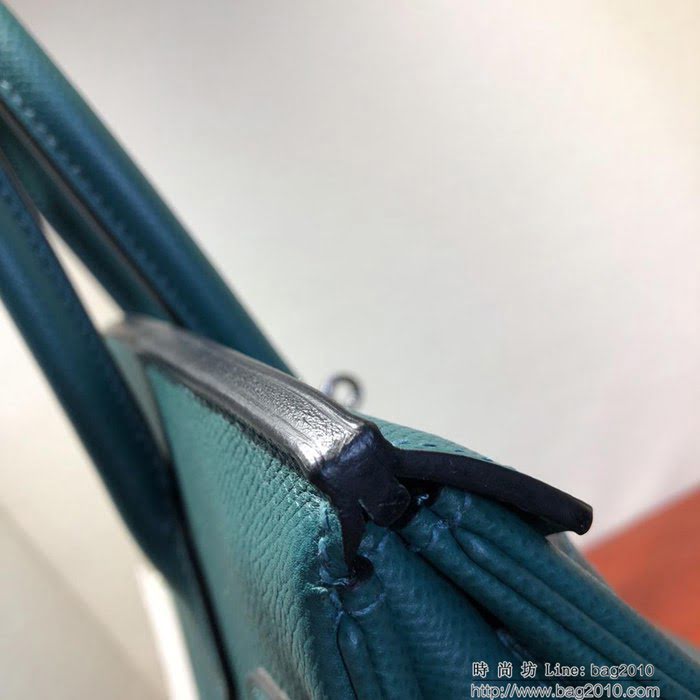 HERMES愛馬仕 鉑金包 Birkin 30cm Epsom Z6 Malachite 孔雀綠 銀扣 頂級工藝 純手縫蠟線 時尚手提包  Ama1205